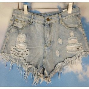Shein Distressed Blue Denim Jean Shorts Size L
